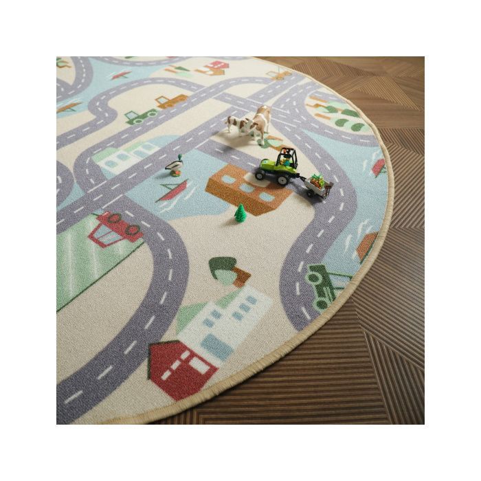 Tapis rond de jeu enfant - Circuit de voiture - Campagne - Ø 150 cm