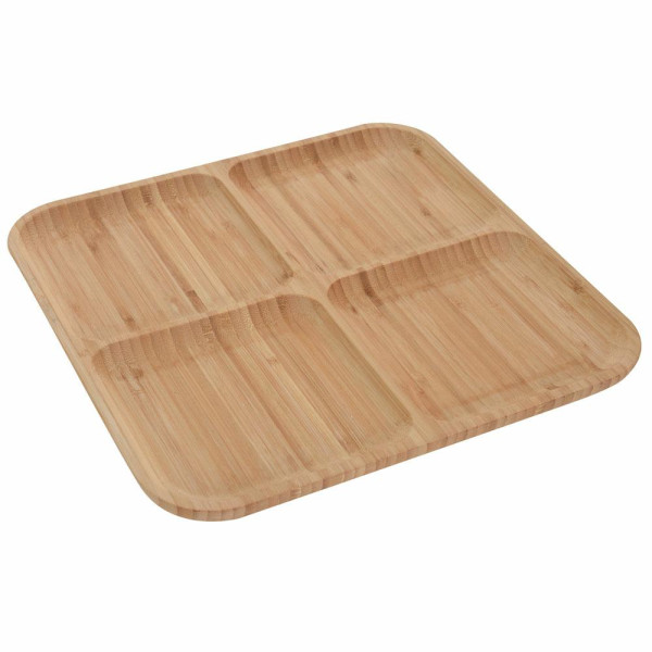 Patera bambusowa na przekąski dzielona 4 komory 30 cm