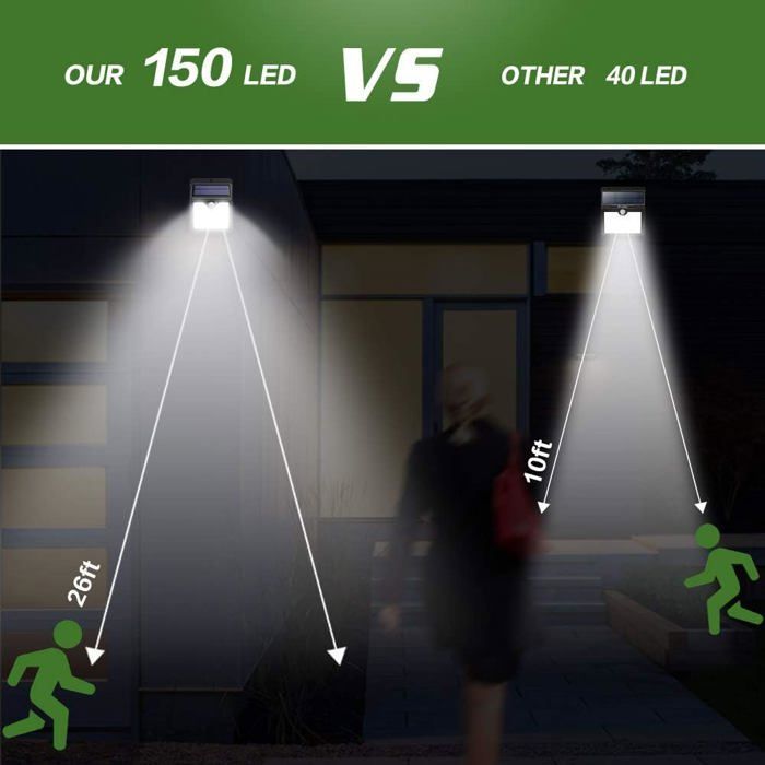Lámpara solar para exteriores, [Paquete de 6 unidades, 150 LED - 1000 lúmenes] Iluminación solar impermeable con sensor de movimiento