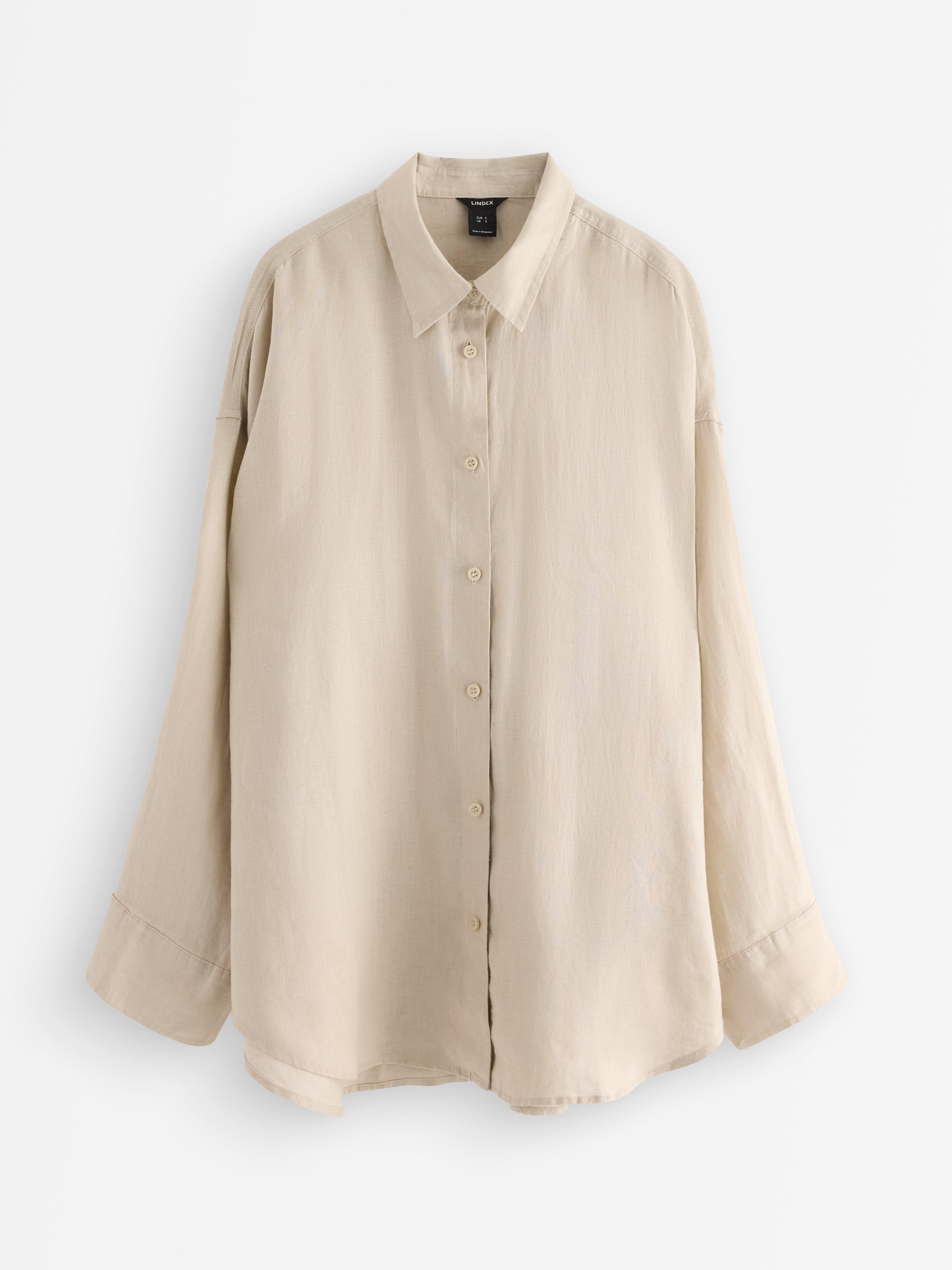 Camisa oversized em linho bege claro