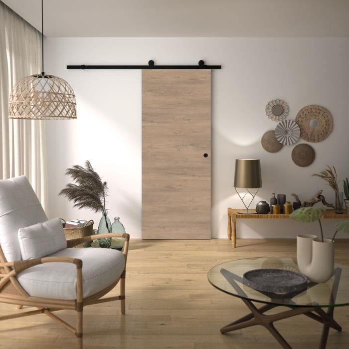 Sliding Door Kit - OPTIMUM - RIO + RAAP NO - H 204 x 83 x 3.6 cm, Steel, Black, Quick Installation