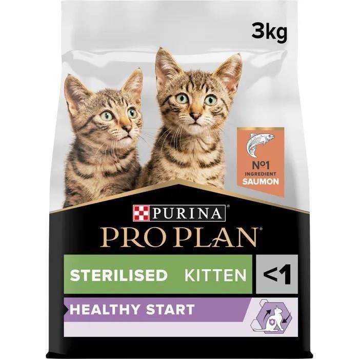 PRO PLAN Gatito Esterilizado 3-12 meses COMIENZO SALUDABLE Salmón 3kg - Alimento seco completo para gatitos esterilizados