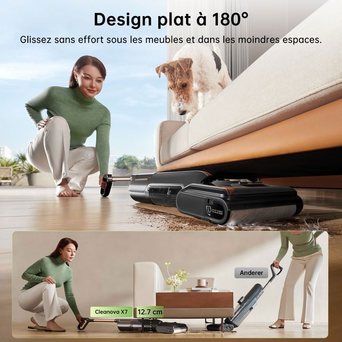 Vactidy Cleanova X7 - Draadloze steelstofzuiger en dweil - 20 kPa, 50 min. gebruiksduur, 1,4 l stofreservoir - 180° kantelbaar - Randreiniging - Nat/droog
