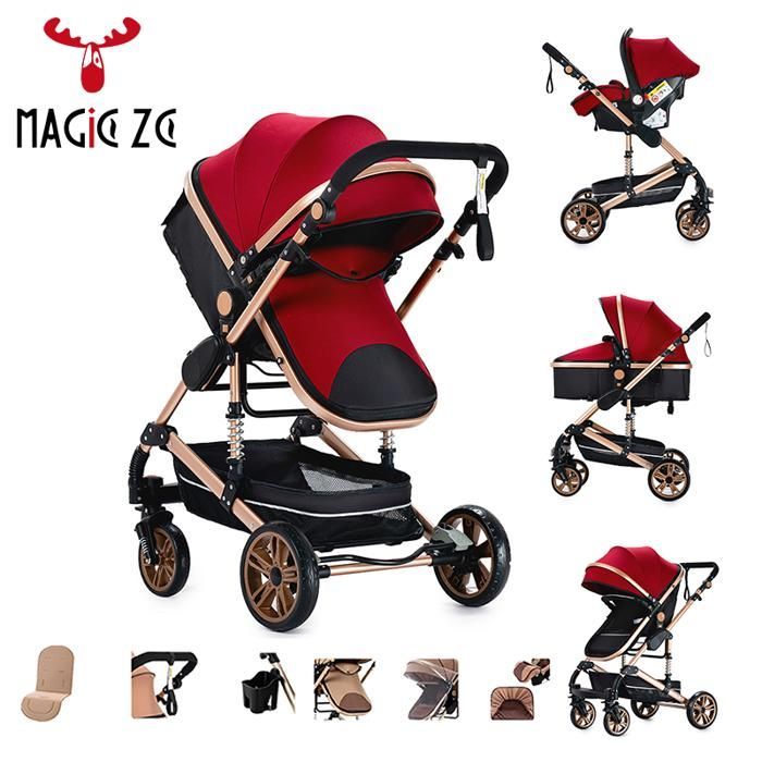 3-in-1 Stroller, Travel System, Baby Stroller, Bright Red, 5-Point Harness Safety, MagicZC