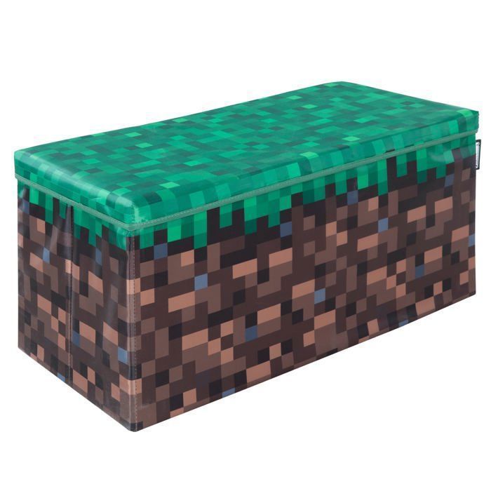 Coffre à Jouet Pliant 2en1 - ROBA - Minecraft – Bloc d'Herbe – 60 x 30 x 30 cm – Rangement et Siège pour Enfants