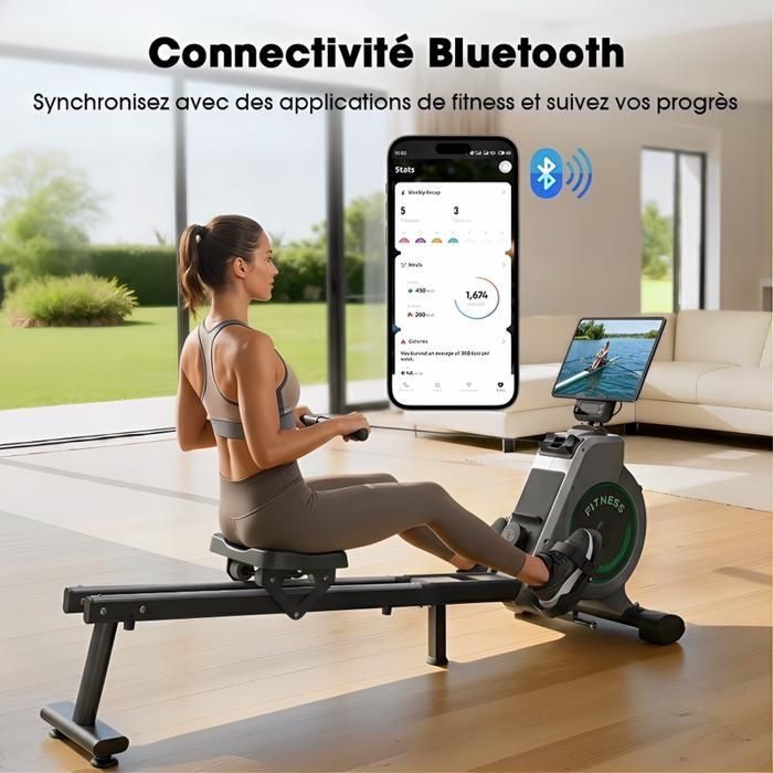 Magnetic Rowing Machine - 16 Resistance Levels - 160kg Capacity - LCD Screen - Kinomap Compatible - Robust and Stable - Quiet