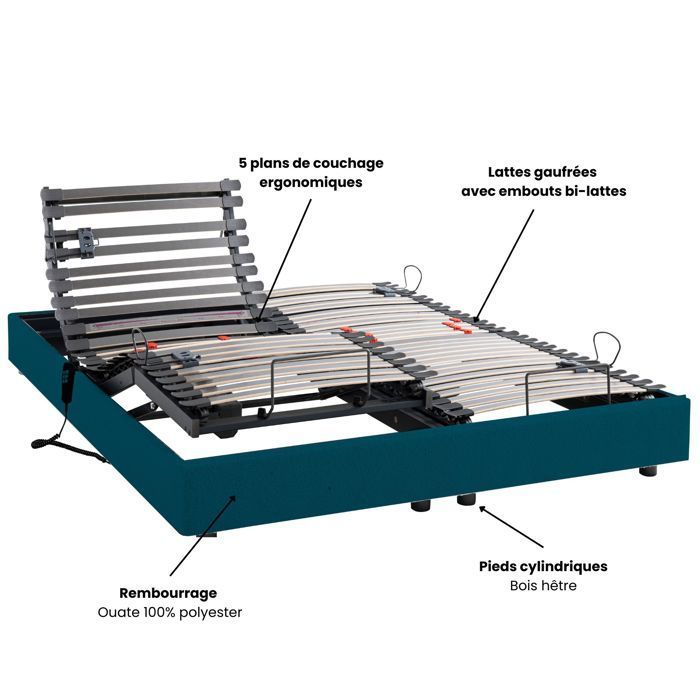 Elektrisch bed met 5 slaapstanden, 2 x 70 x 190 cm, Horizon Aegean Blue - Gevlekt blauw - 5 jaar garantie - Someo
