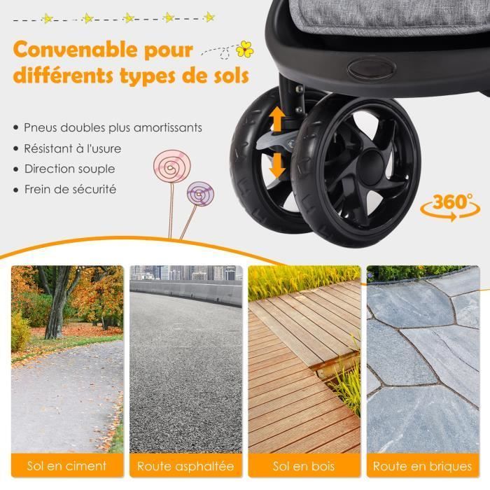 DREAMADE Poussette Double Confortable Compacte Poussette Pliable pour Jumeaux