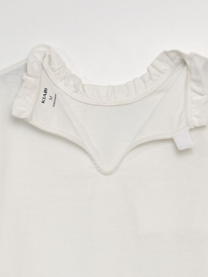 T-shirt met rucheskraag - So Easy - Wit