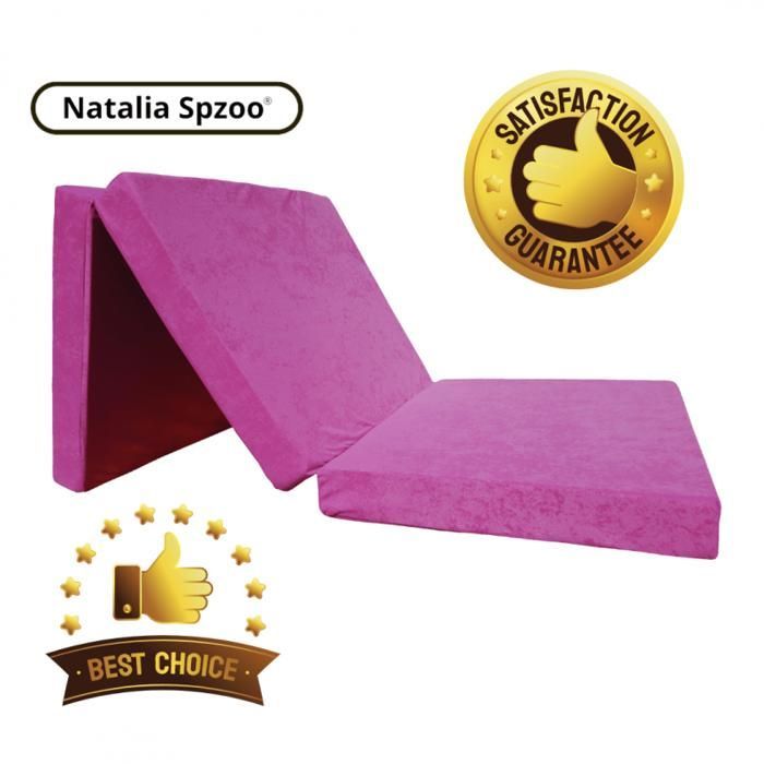 Matelas 195x65x8 cm lit futon pliable pliant - NATALIA SPZOO - Rose - Mousse polyuréthane - 1 personne