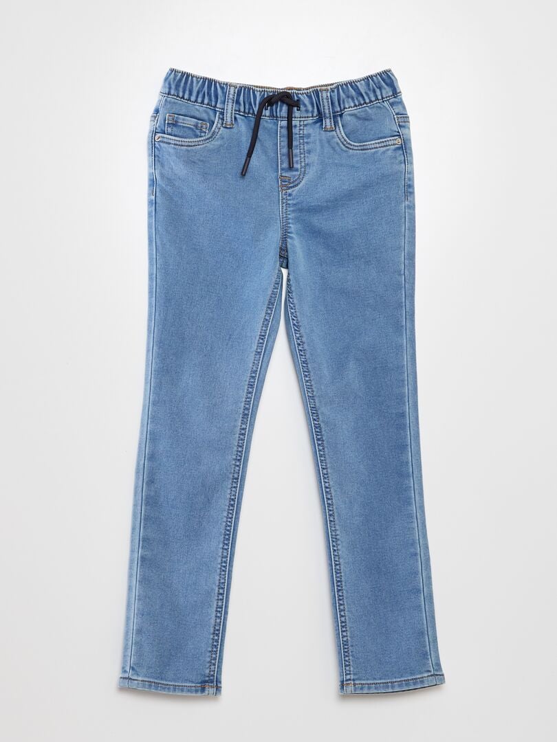 Calça jeans com cintura elástica e cordão - AZUL