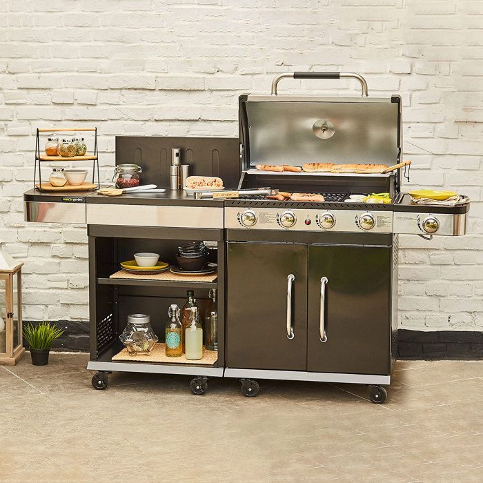 Barbecue au gaz 4 brûleurs et plancha avec desserte - FIDGI