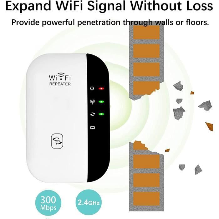 Répéteur WiFi Amplificateur WiFi 300Mbps Avoir AP/Répéteur et WPS Fonction, Installation Facile, 2.4GHz