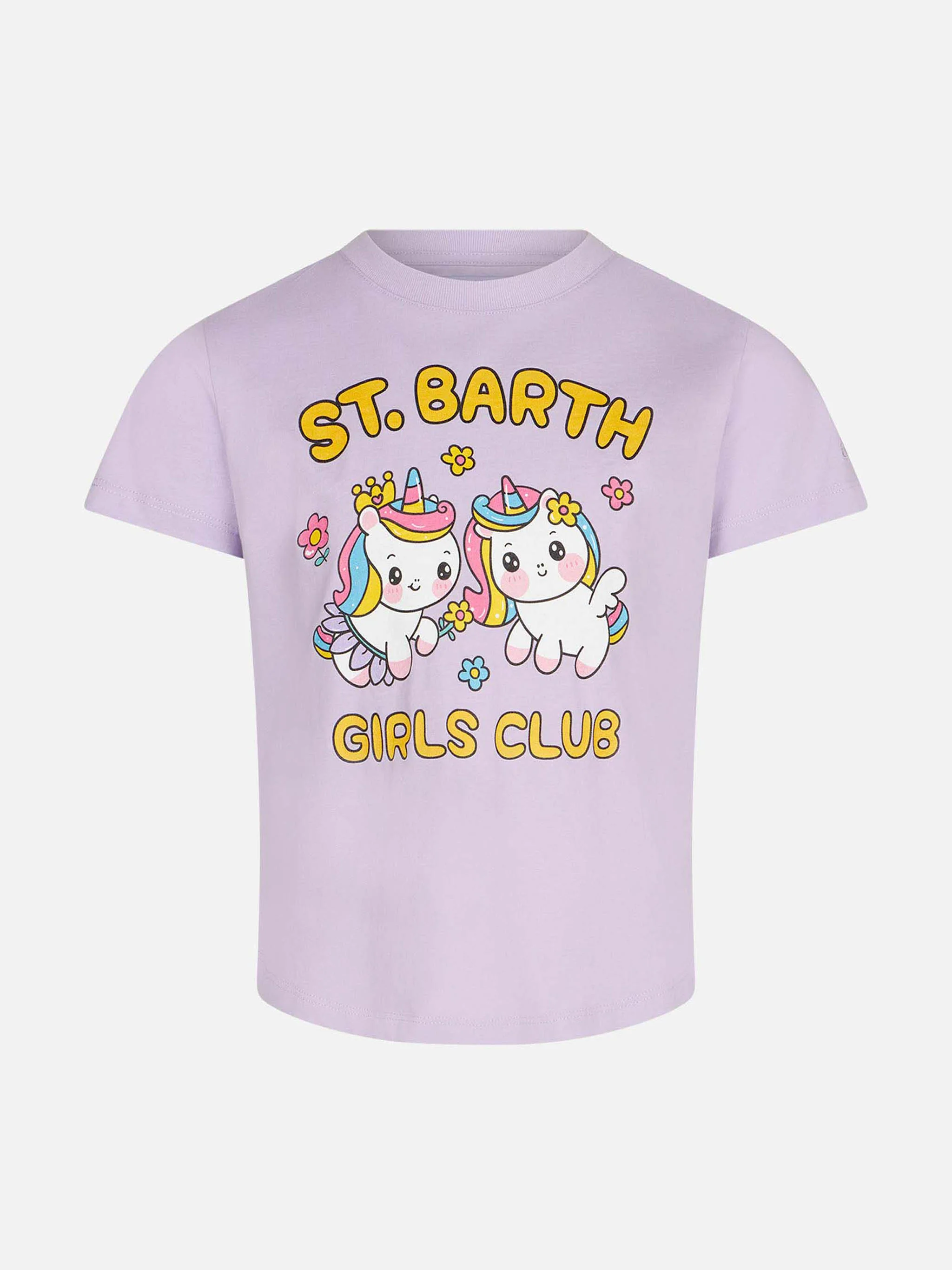 Meisjes-T-shirt met St. Barth Girls Club en een eenhoornprint.