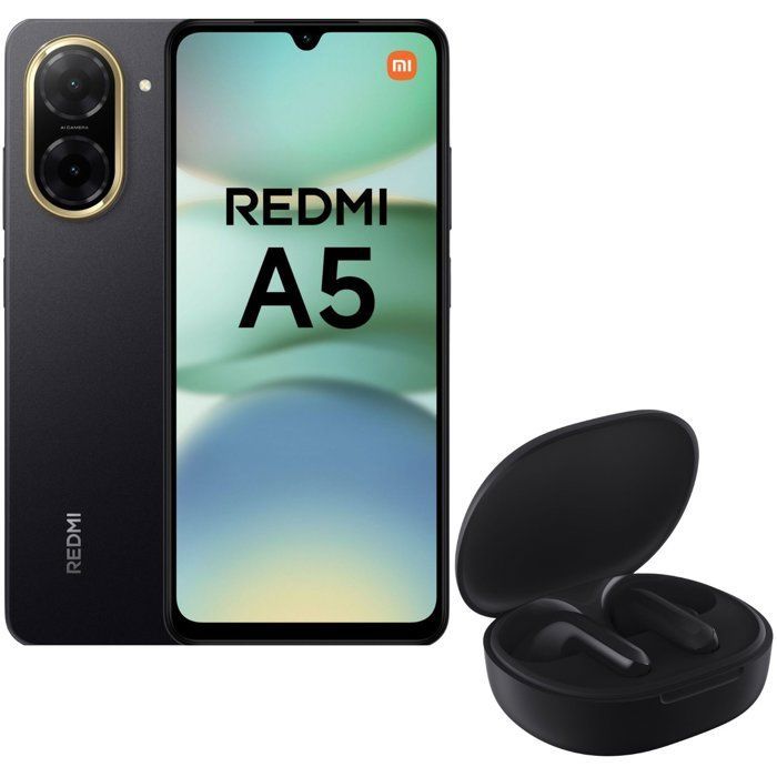Smartphone Xiaomi Redmi A5 de 64 GB, negro, versión francesa + auriculares inalámbricos Xiaomi Redmi Buds 4 Lite, negros