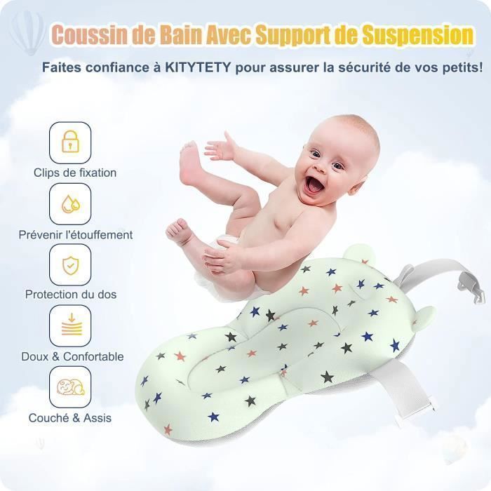Baignoire Bébé Couronne Pliante pour 0-6 ans bébé avec Tapis de Bain Détachable - 36L/Bouchon de Vidange/TPE Coussin Antidérapant