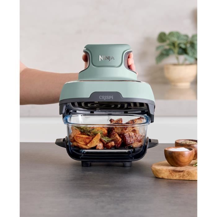 NINJA Tragbare Heißluftfritteuse – CRISPI – 1,4-l- und 3,8-l-Behälter – 4 voreingestellte Programme – 1700 W – Salbei