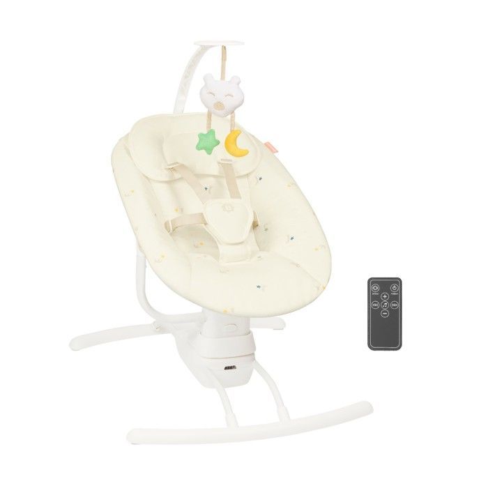 Badabulle Buddy Cream Side-Swept Electric Baby Swing - 3 Swing Speeds, 8 Lullabies, Toy Bar, Lifetime Warranty