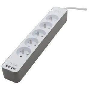 CHACON 5-outlet power strip, 16A, with 2 USB ports and 1.5m cable HO5VV-F 3x1.5mm² white and brown