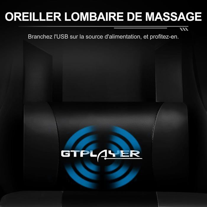Sedia da gaming con poggiapiedi, cuscino massaggiante lombare, sedia da ufficio ergonomica con braccioli sincronizzati (nera)