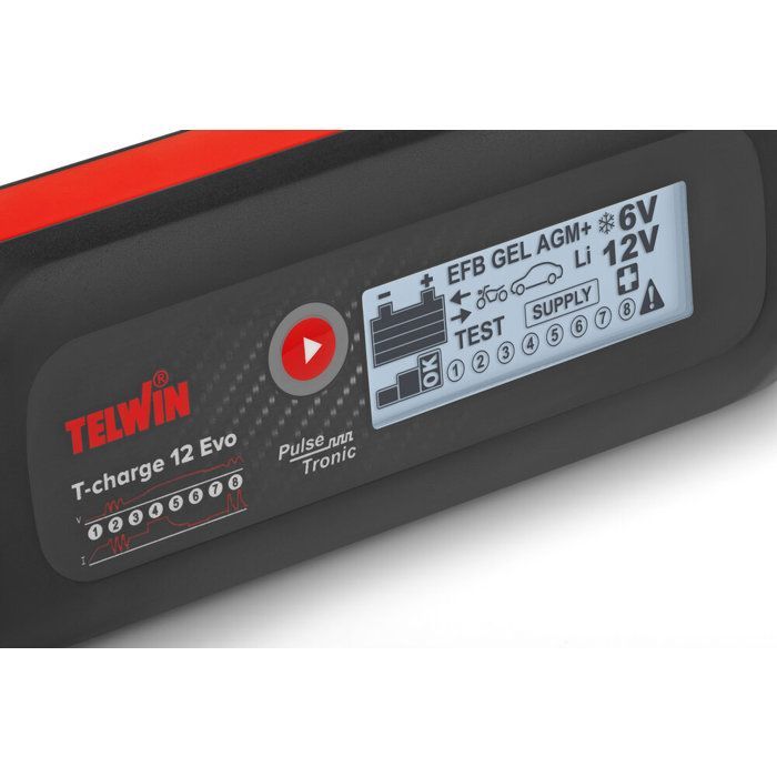 Cargador de baterías - T CHARGE - 12 EVO - 6V/12V - Mantenimiento automático - Probador de alternador