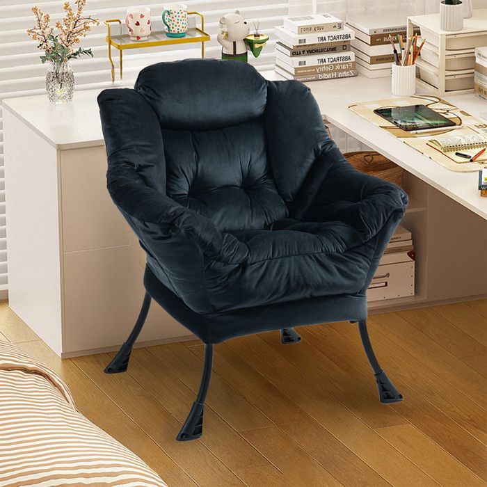 Sillón reclinable de 75 x 80 x 85 cm, mecedora de metal con bolsillos laterales, silla de lactancia minimalista, color negro.