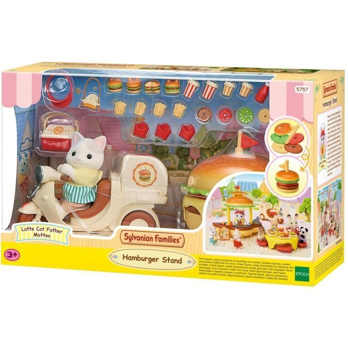 Gioco di ristorazione - SYLVANIAN FAMILIES - Chiosco di hamburger - Papà Gatto Latte e Scooter