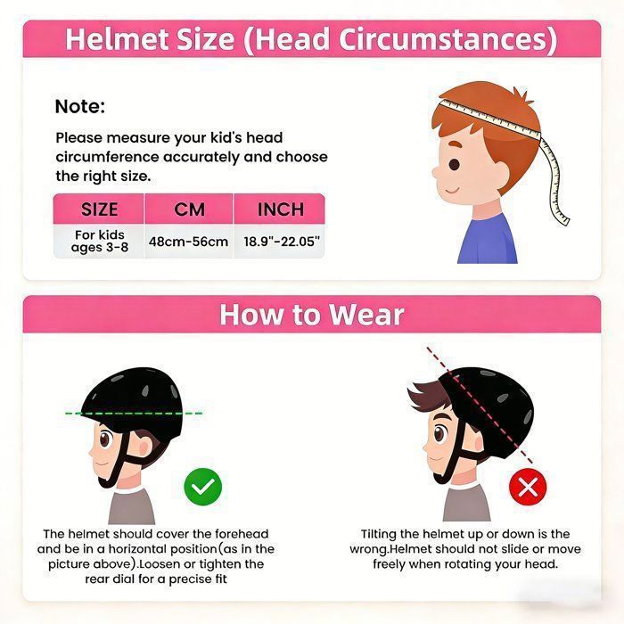 Adjustable Children's Bike Helmet 48-56CM, Bike Helmet for Girls and Boys Ages 3-8, Protective Helmet for Cycling, Rollerblading, Skateboarding, and Scootering