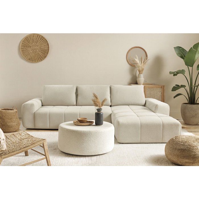 Sofá modular comprimido de 3 plazas - JOAQUIM - Tela color crema beige - 255 x 162 x 86 cm
