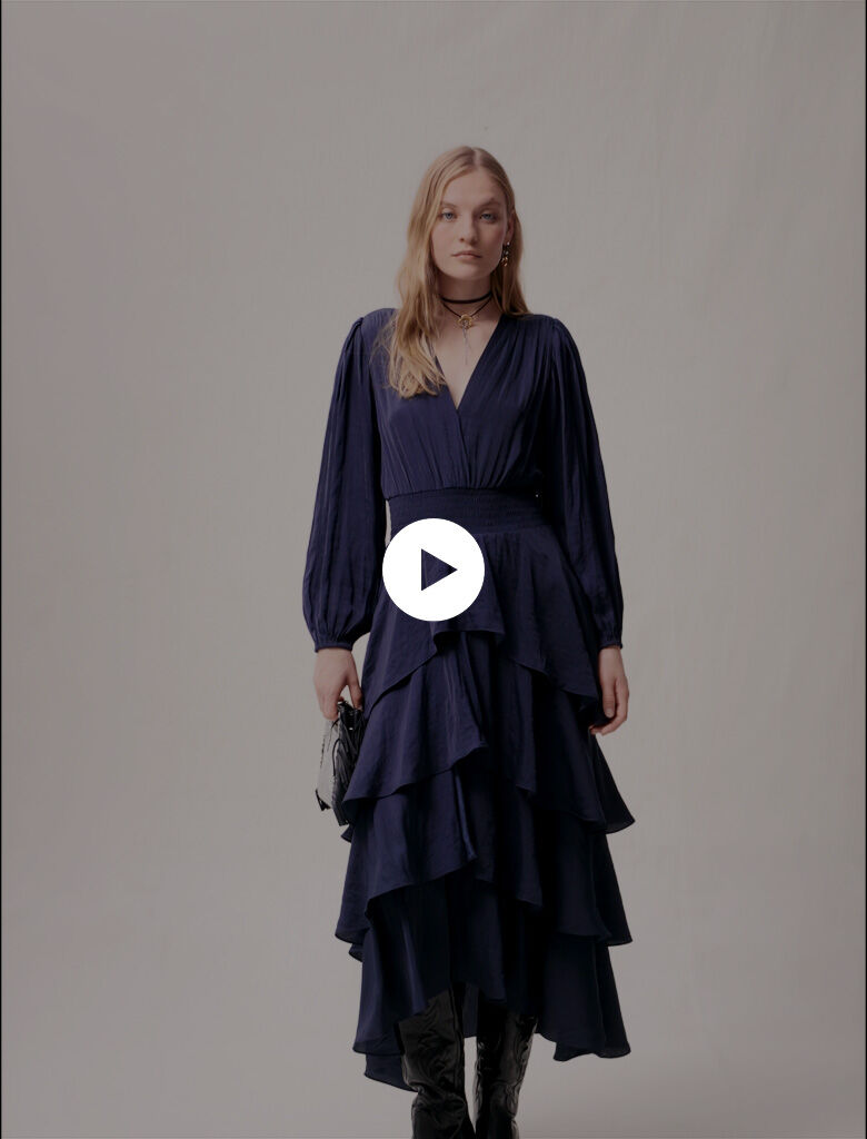 Rochie lungă cu volane - Bleumarin