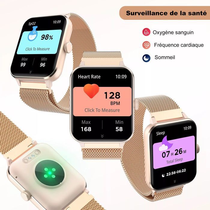 Blackview Montre Connectée Femme Appel Bluetooth ,2 Bracelets, 1.96