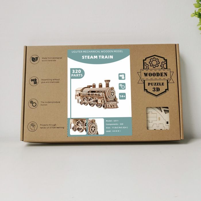 DIY Bouwset 3D Houten Puzzel Uitgesneden Locomotief Mechanisch Treinmechanisme Model Bouwspeelgoed