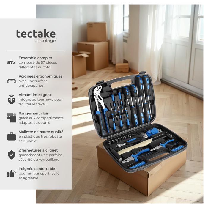 TOOL CASE - TECTAKE - 57-piece LUIGI tool set with carrying handle - Black