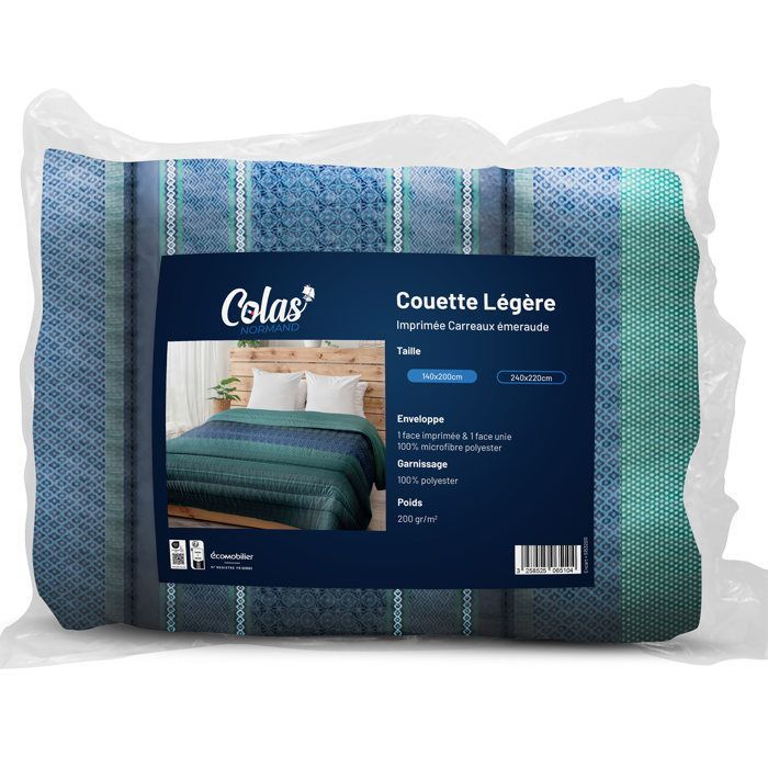 Piumino 140x200 cm - Leggero - Stampa a quadri verde smeraldo - Colas Normand
