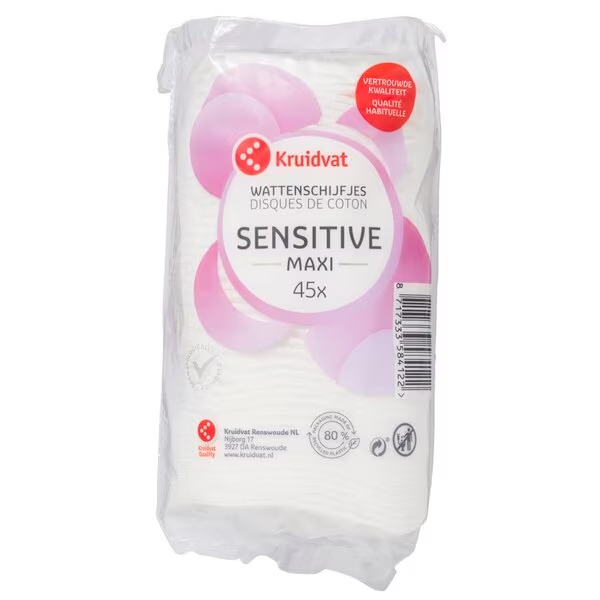 Vatové tampóny Kruidvat Sensitive Maxi zo 100 % bavlny<br>45 kusov