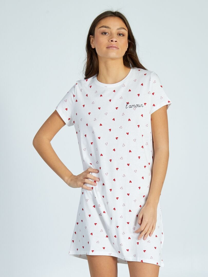 Camisola de dormir com estampa de coração para o Dia dos Namorados - BRANCA