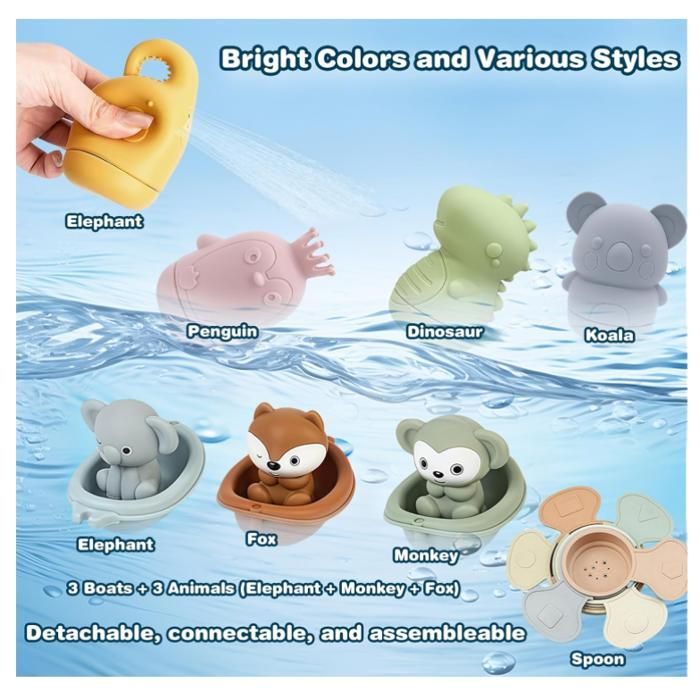 Juguetes de baño para bebés, juego de 16 juguetes de silicona que lanzan agua, juegos de baño de animales para bebés, juguetes para la playa o exteriores, juguetes
