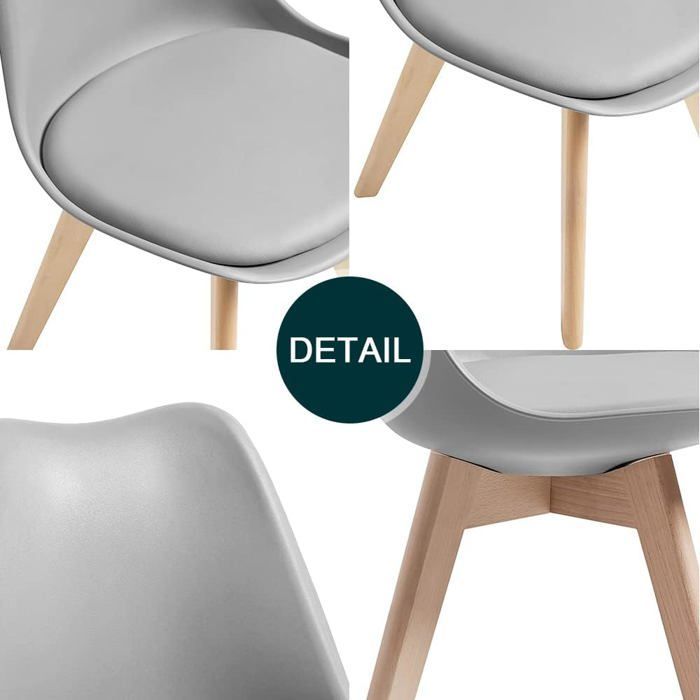 DEWINNER Chaises de Salle à Manger Catherina, Chaise de Bureau rétro, Assise rembourrée en hêtre Massif (Gris, Lot de 4)