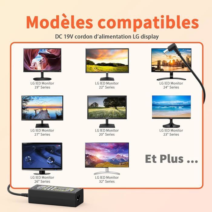 19V Chargeur Alimentation Compatible avec LG Electronics 20