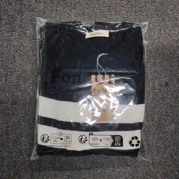 Jersey de hombre - FONDUPIN - Jersey clásico de punto a rayas con mangas largas - Negro - Cuello redondo - Hombre