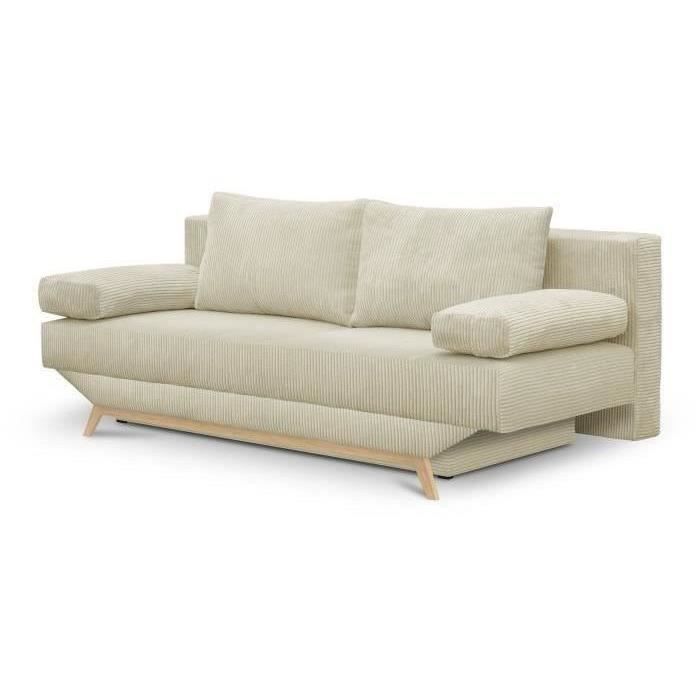 Sofá convertible de 3 plazas - Compartimento de almacenamiento - Tejido de pana beige - Ancho 190 x Alto 92 x Profundidad 84 cm - TEIJO