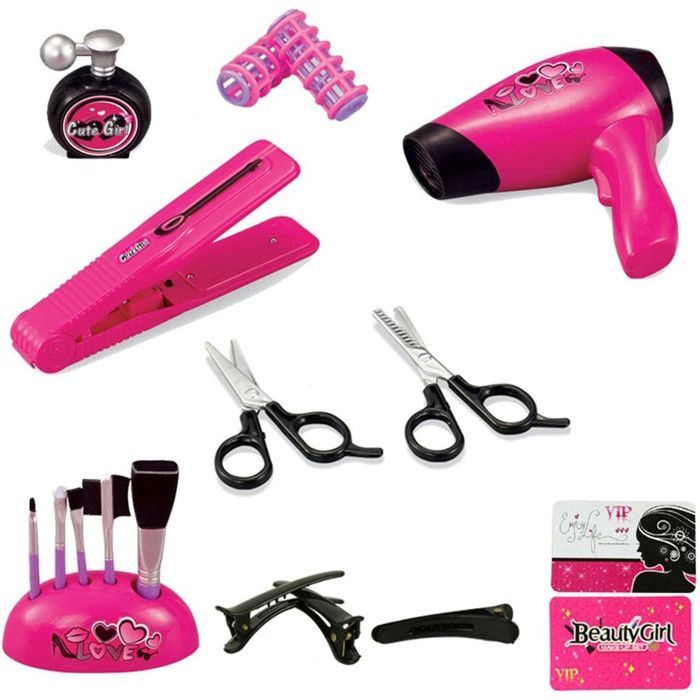 40-Piece Children's Doll Hair Styling Set - Styling and Makeup Head - Beauty Accessories, Hair Dryer, Makeup and Clips - Toy