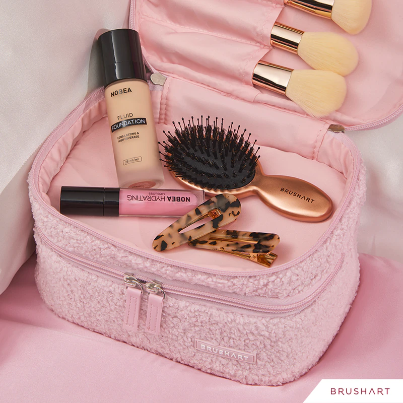 BrushArt Accessories Doppellagige, flauschige Kosmetiktasche mit zwei Fächern