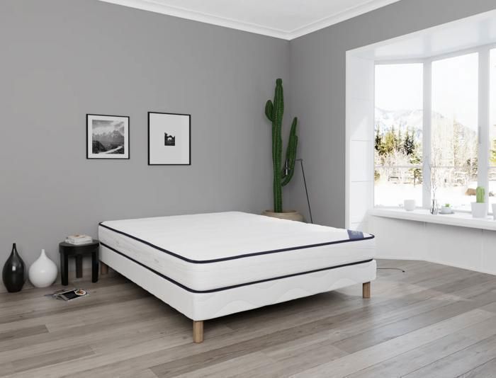 Conjunto de colchón y base de cama - 140x190 cm - Espuma de confort firme - 11 zonas de confort - Antiácaros