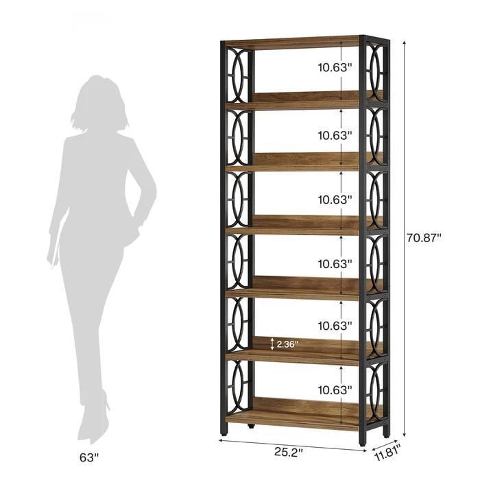 Librería alta de 6 niveles, 180 cm, estilo industrial con estructura metálica y estantes abiertos.