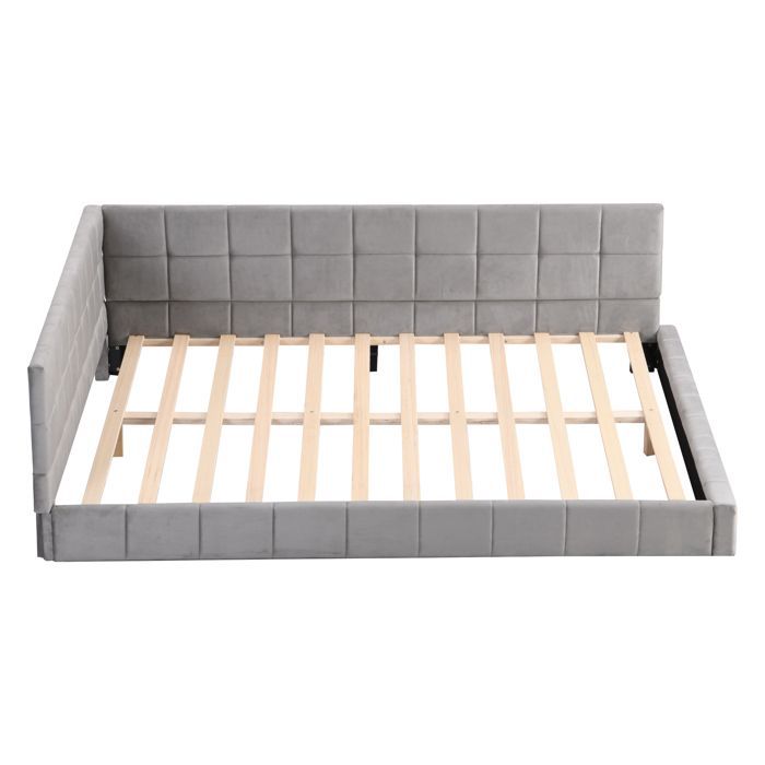 MEUBLIV Upholstered Daybed 140x200cm Adult Bed with Slatted Base, Velvet, Grey