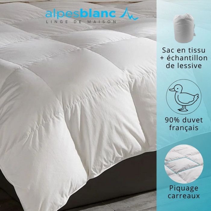 ALPES BLANC - Couette Naturelle Tempérée 90% Duvet – 220g/m² - Fabrication Française- Légère et gonflante  240x280 cm