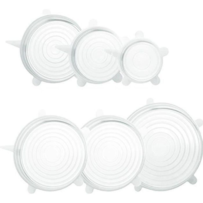 Juego de 6 tapas de silicona reciclables, universales, elásticas, herméticas, no tóxicas e insípidas para la conservación de alimentos.