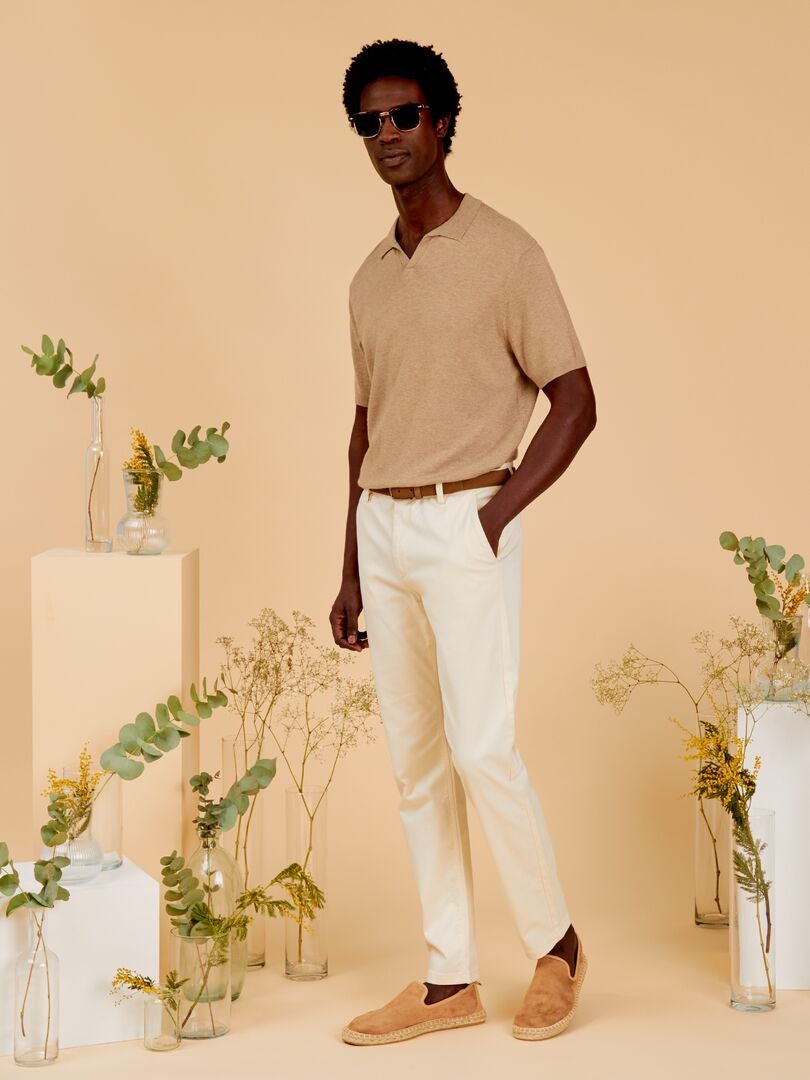 Camisa polo de malha de manga curta - bege