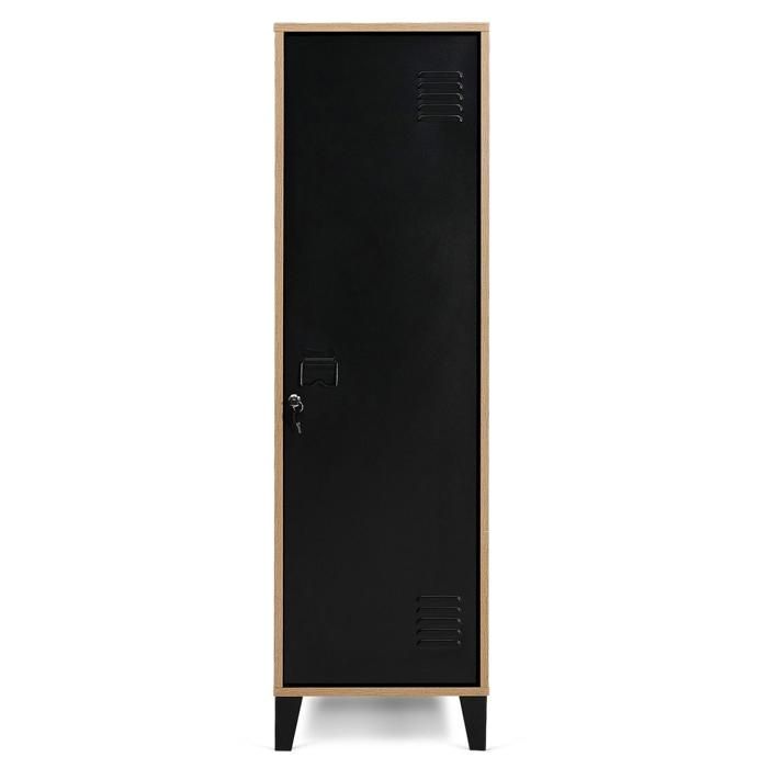 IDMARKET Armoire vestiaire ESTER 1 porte métal noir et contour bois design industriel